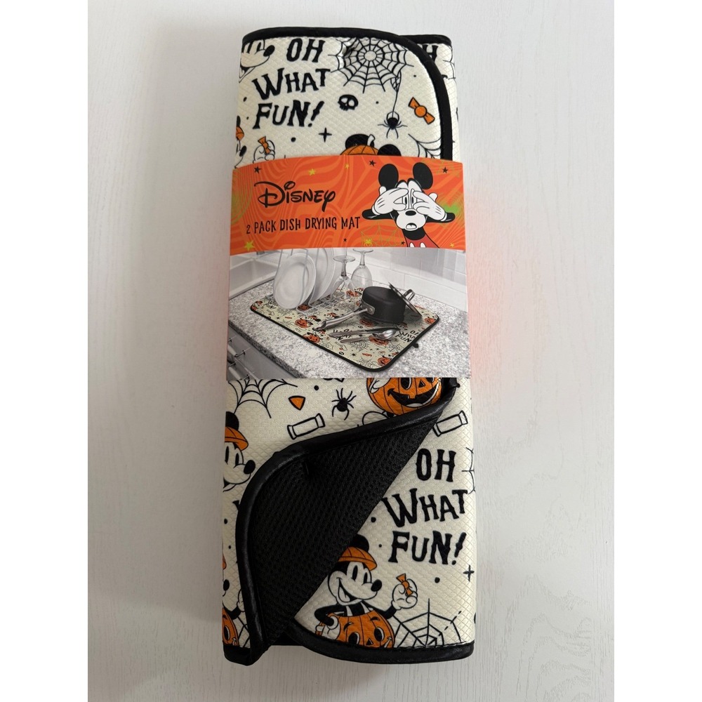 Disney Mickey Mouse Halloween Dish Drying Mat 2 Pack Pumpkin Spooky Kitchen New